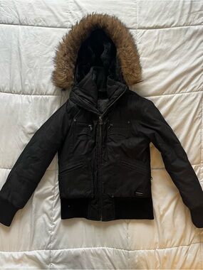 Aritzia TNA Faux Fur Hood Bomber Parka Winter Jacket, Size Small